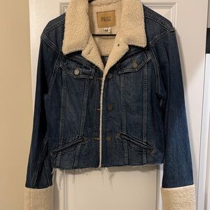 Paige Blue Denim Jacket with Sherpa accents
